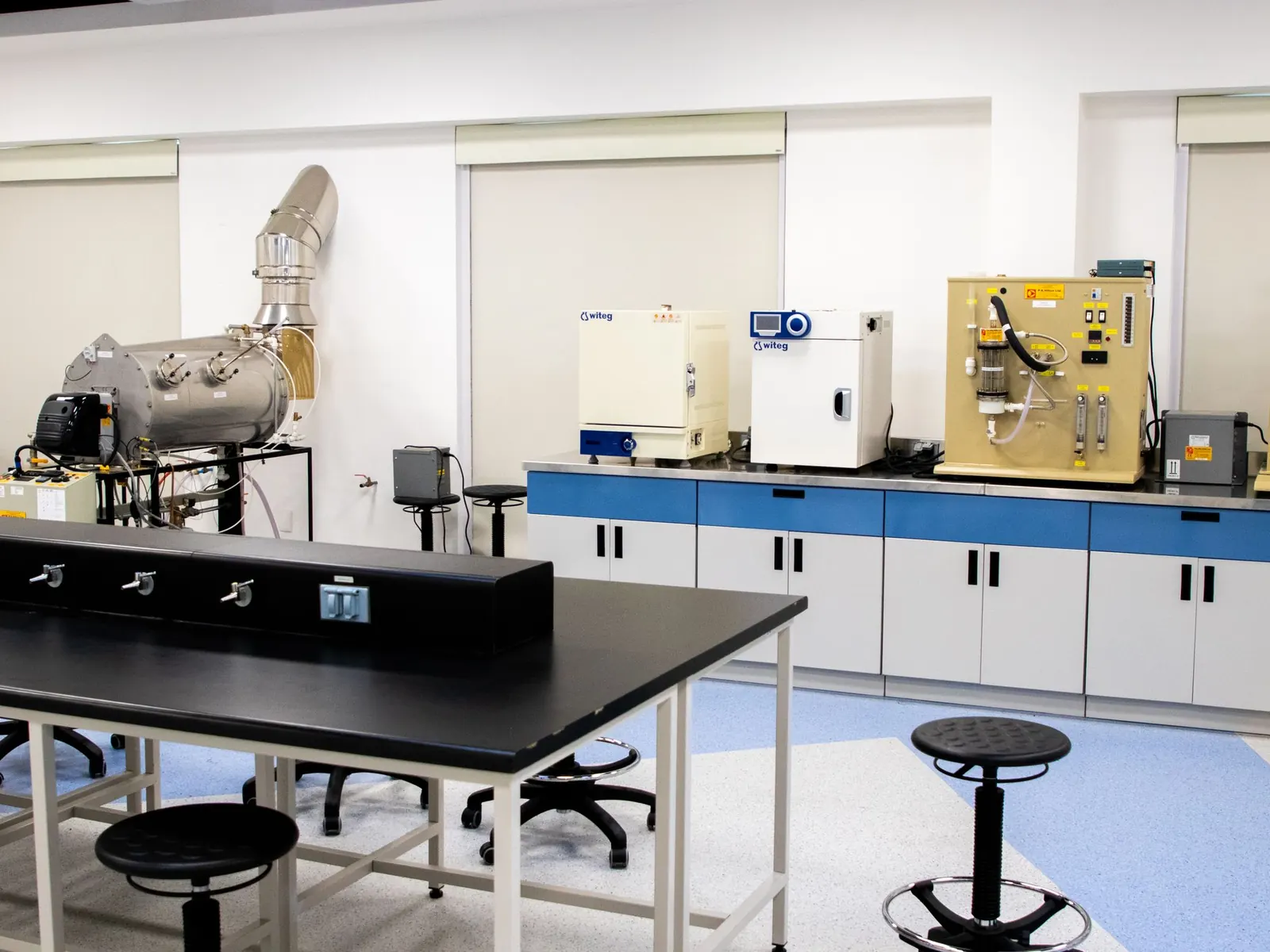 Clean laboratory benches and equipment in a life-science facility