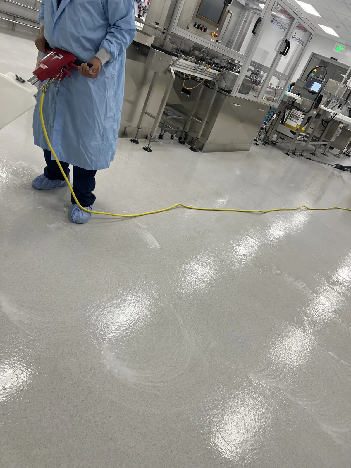 Cleanroom floor after refinishing, showing a high-gloss finish