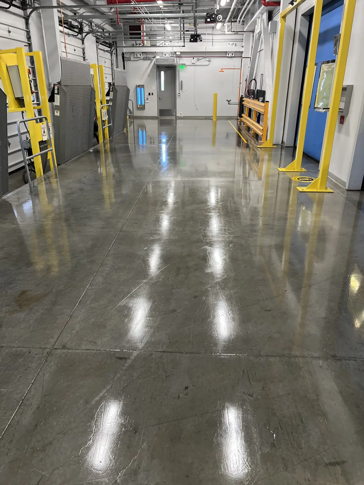 Freshly polished concrete in a production area