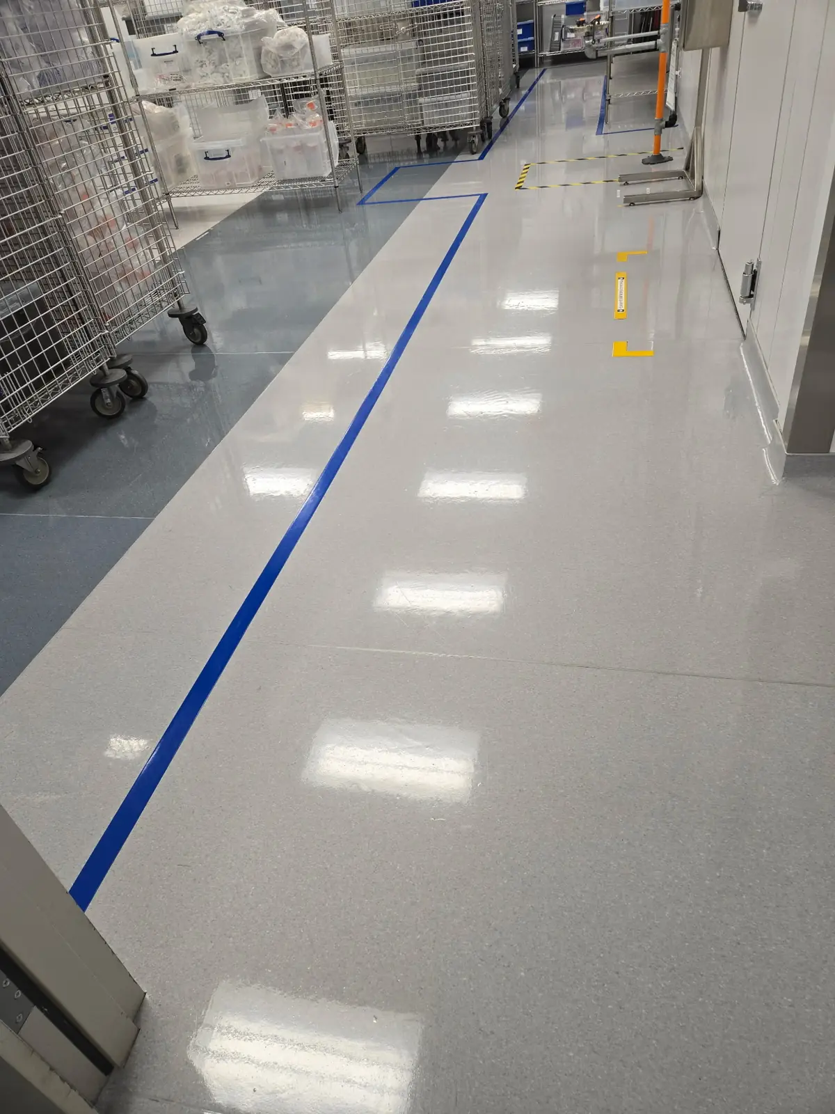 Finished production corridor floor in a regulated facility