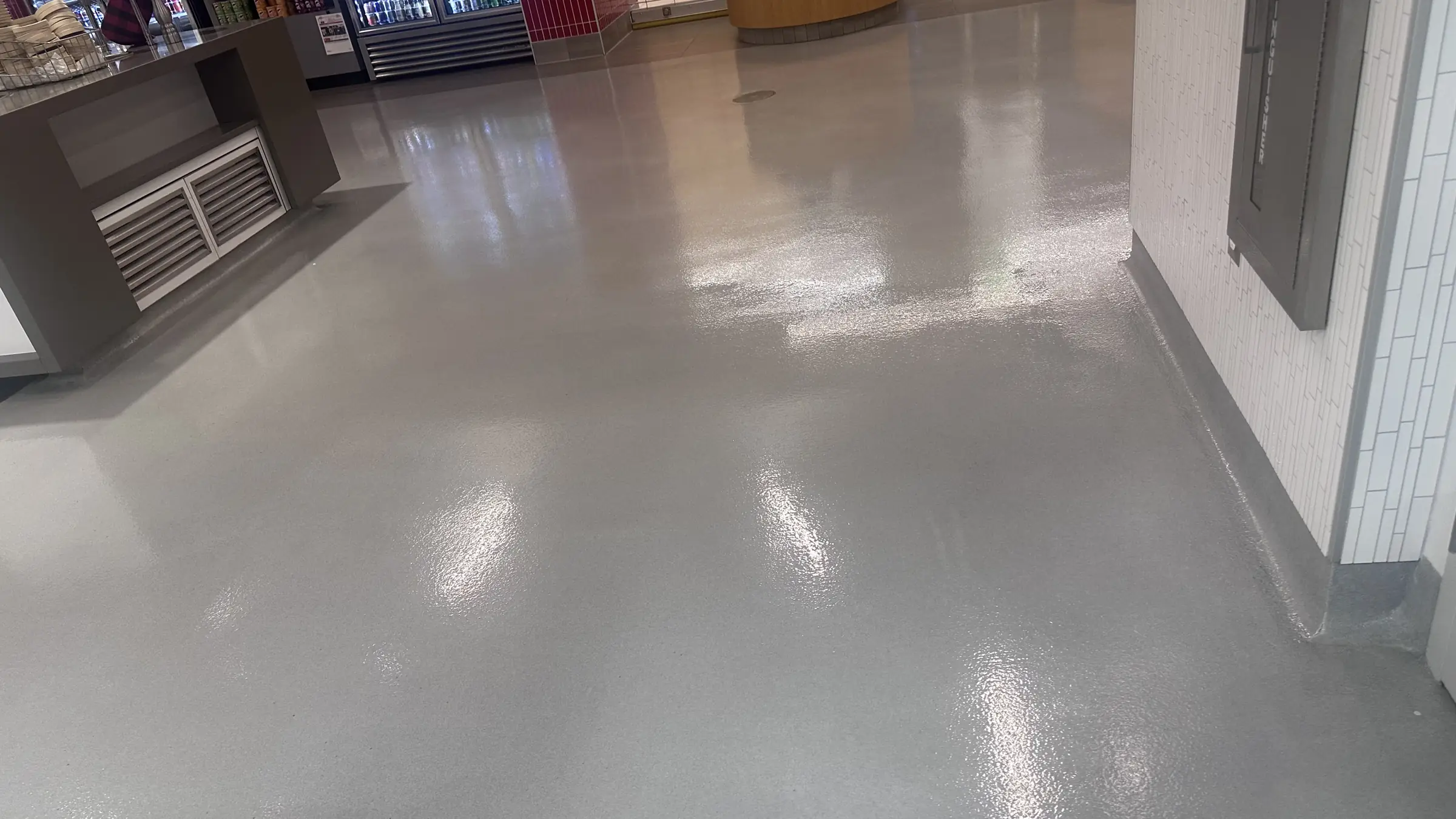 Commercial café floor after a Nexara strip and refinish