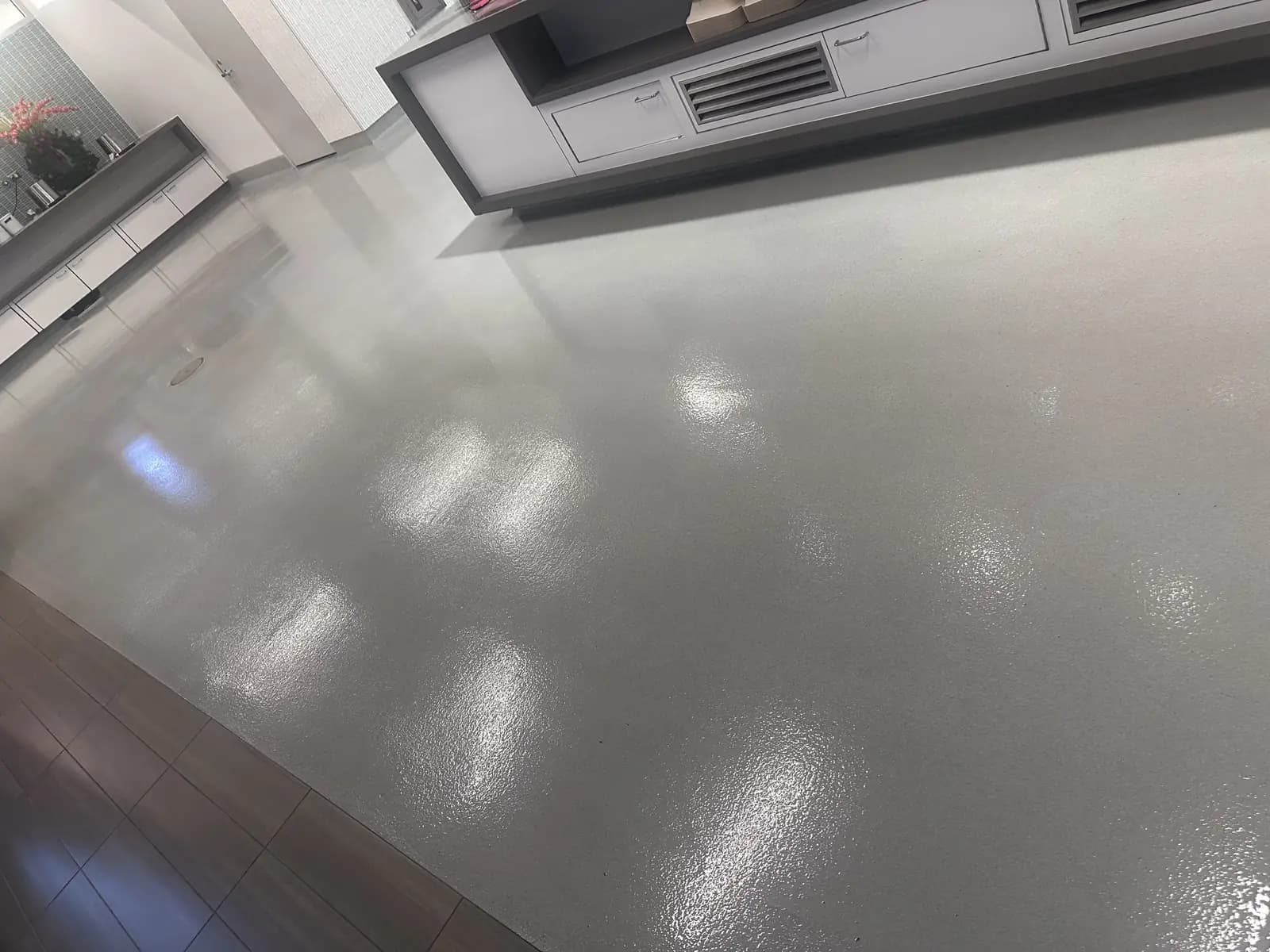 Break room floor after strip and refinish